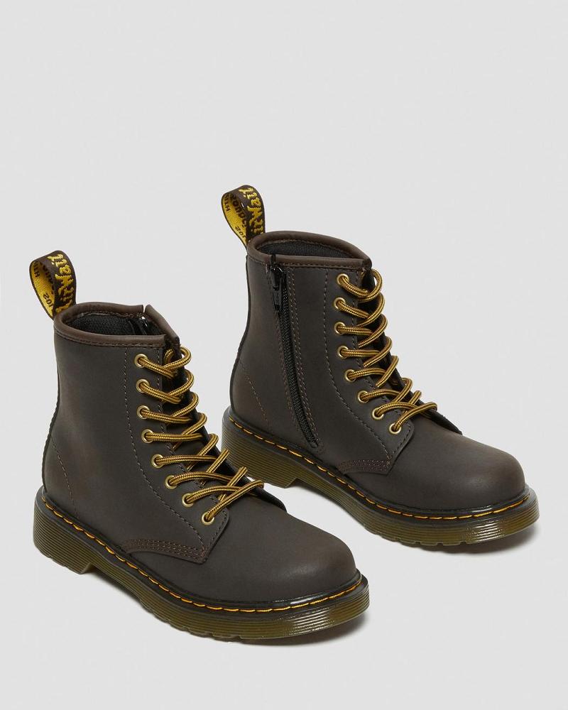 Dark / Brown Kids' Dr Martens Junior 1460 Wildhorse Leather Lace Up Boots | CA 690NWY